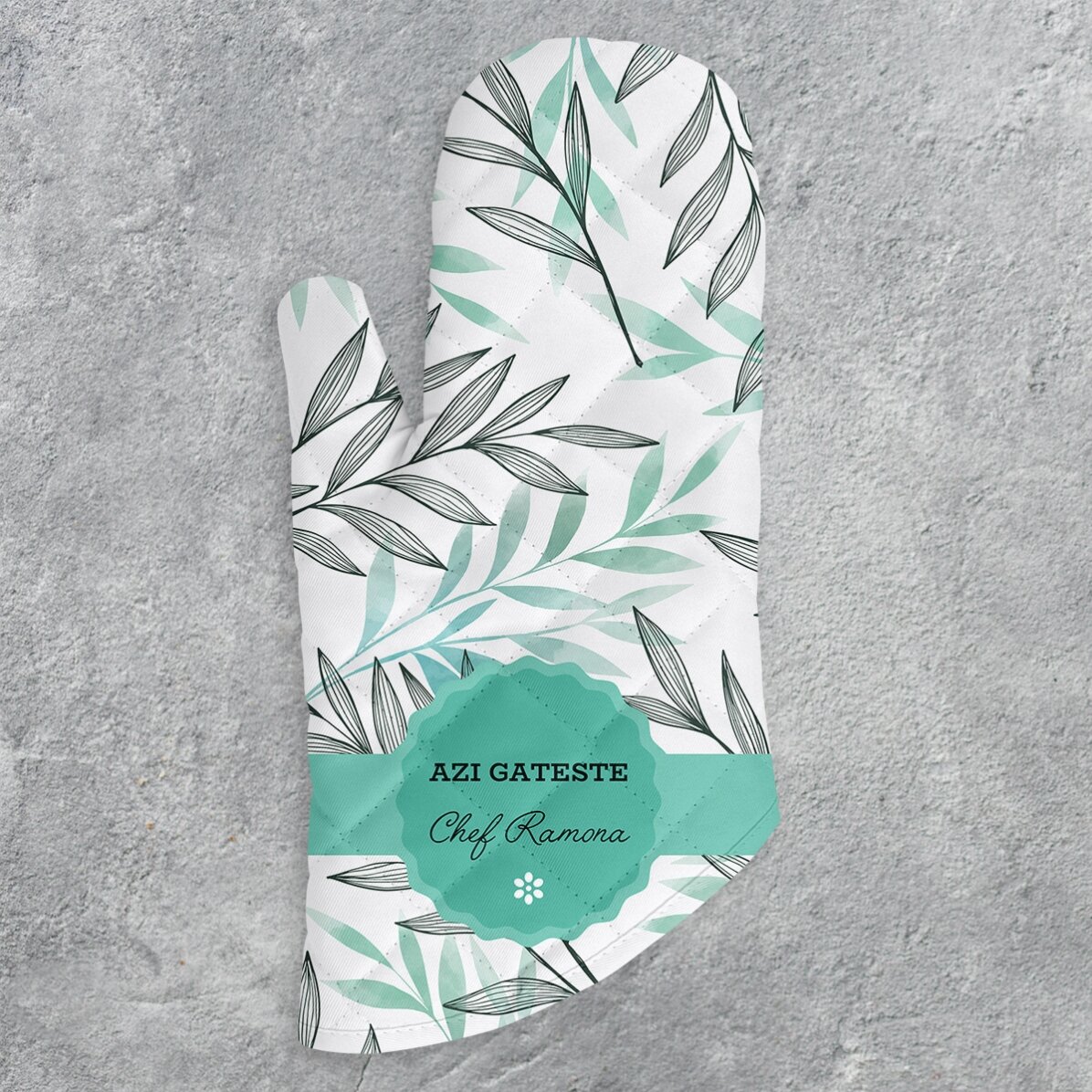 Mănușă de bucătărie personalizată cu text - Leaf pattern