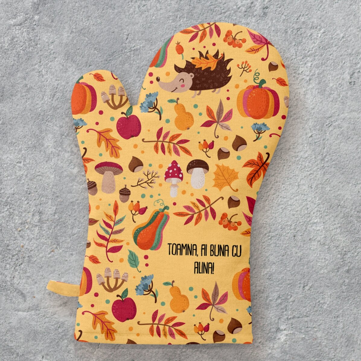 Mănușă de bucătărie personalizată cu text - Toamna bună