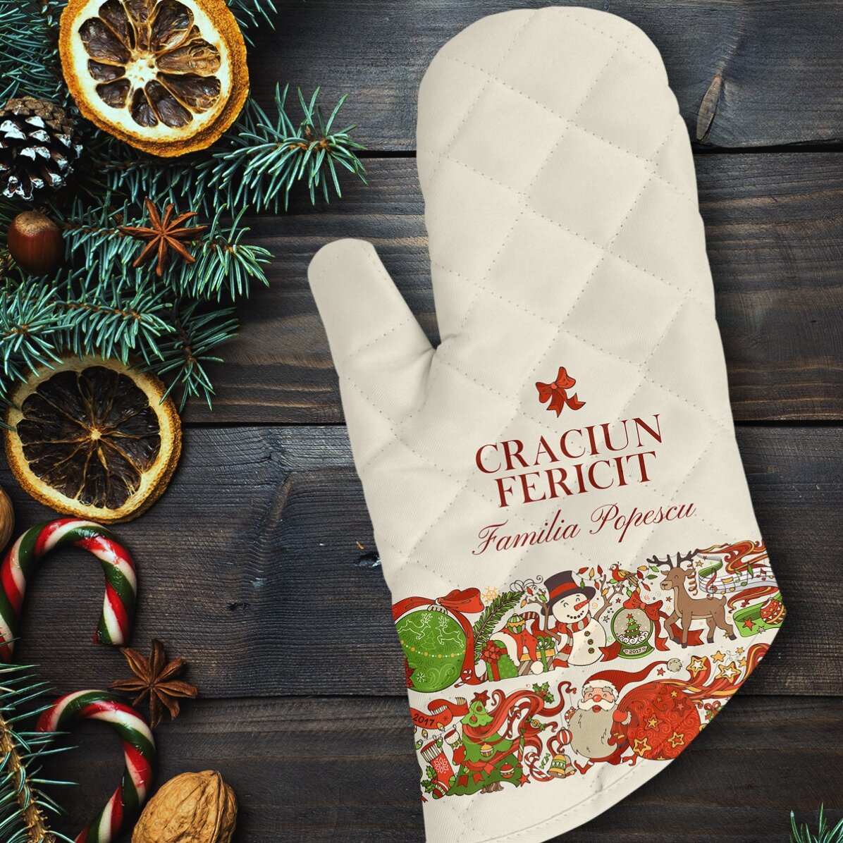 Mănușă de bucătărie personalizată și text - Traditional Christmas