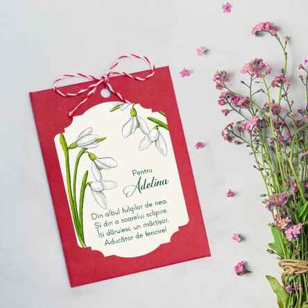 Mărțișor plantabil personalizat cu mesaj pentru colege - Ghiocei