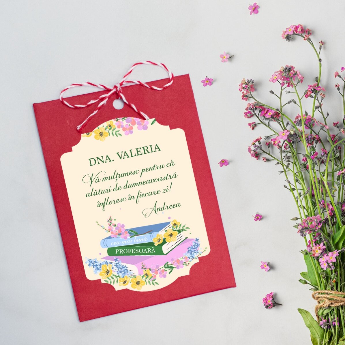 Mărțișor plantabil personalizat cu mesaj pentru profesoare