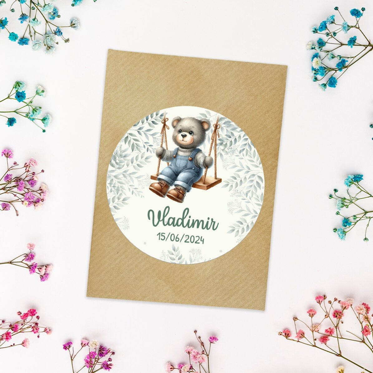 Mărturie plantabilă personalizată cu mesaj de botez - Ursuleți