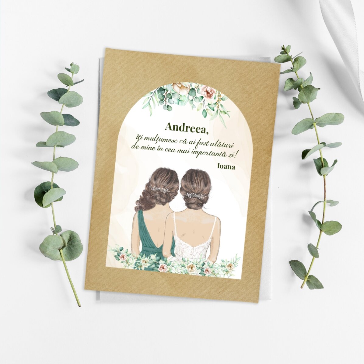 Mărturie plantabilă personalizată cu mesaj pentru domnișoare de onoare