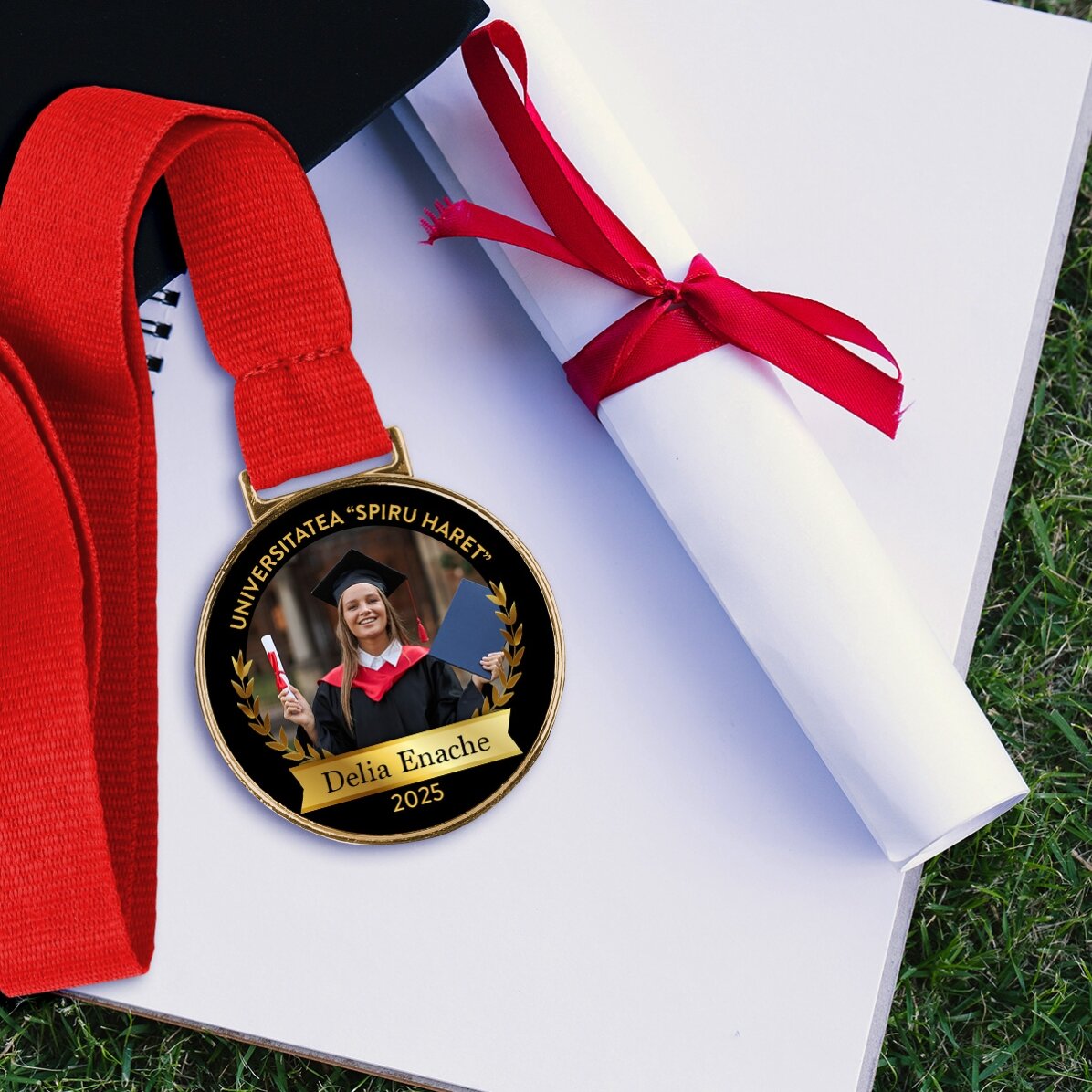 Medalie personalizată cu o poză și text - Absolvent