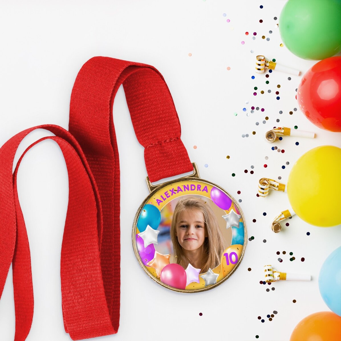 Medalie personalizată cu o poză și text - Happy Birthday