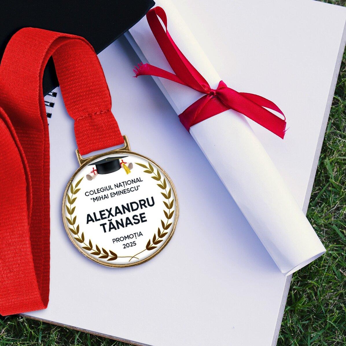 Medalie personalizată cu text - Felicitări pentru absolvire