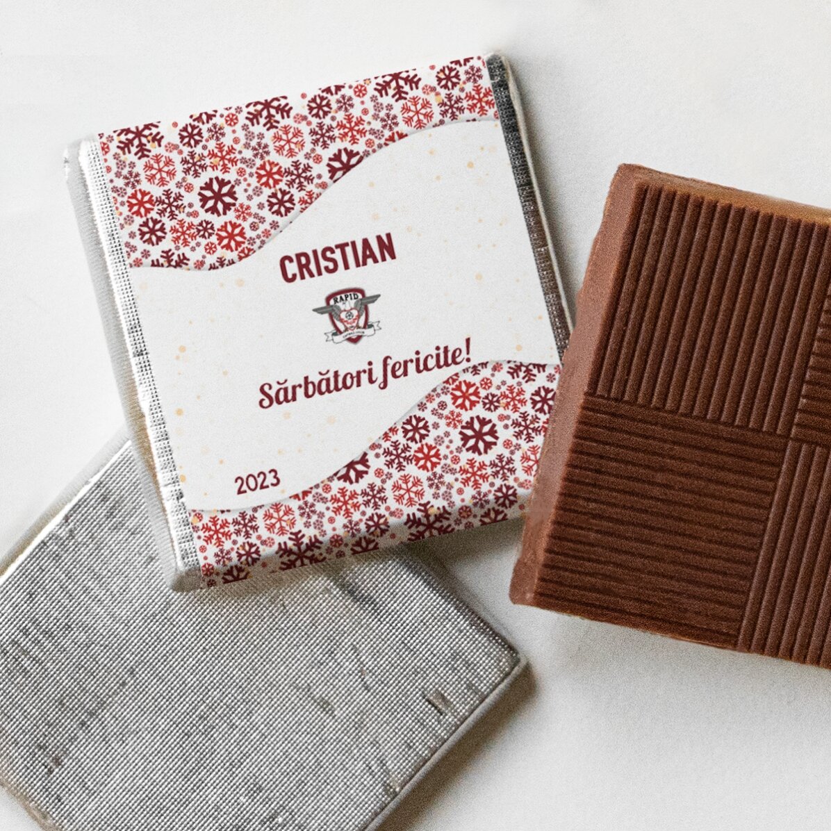 Mini ciocolată FC Rapid personalizată cu text - Sărbători de iarnă