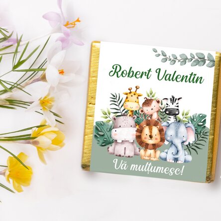 Mini ciocolată mărturie de botez personalizată - Animăluțe