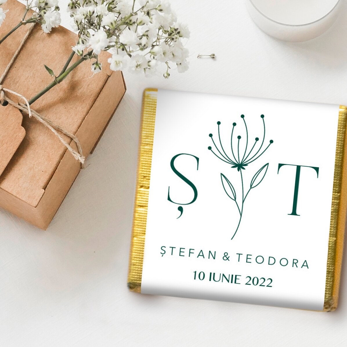 Mini ciocolată mărturie de nuntă personalizată cu text - Elegant