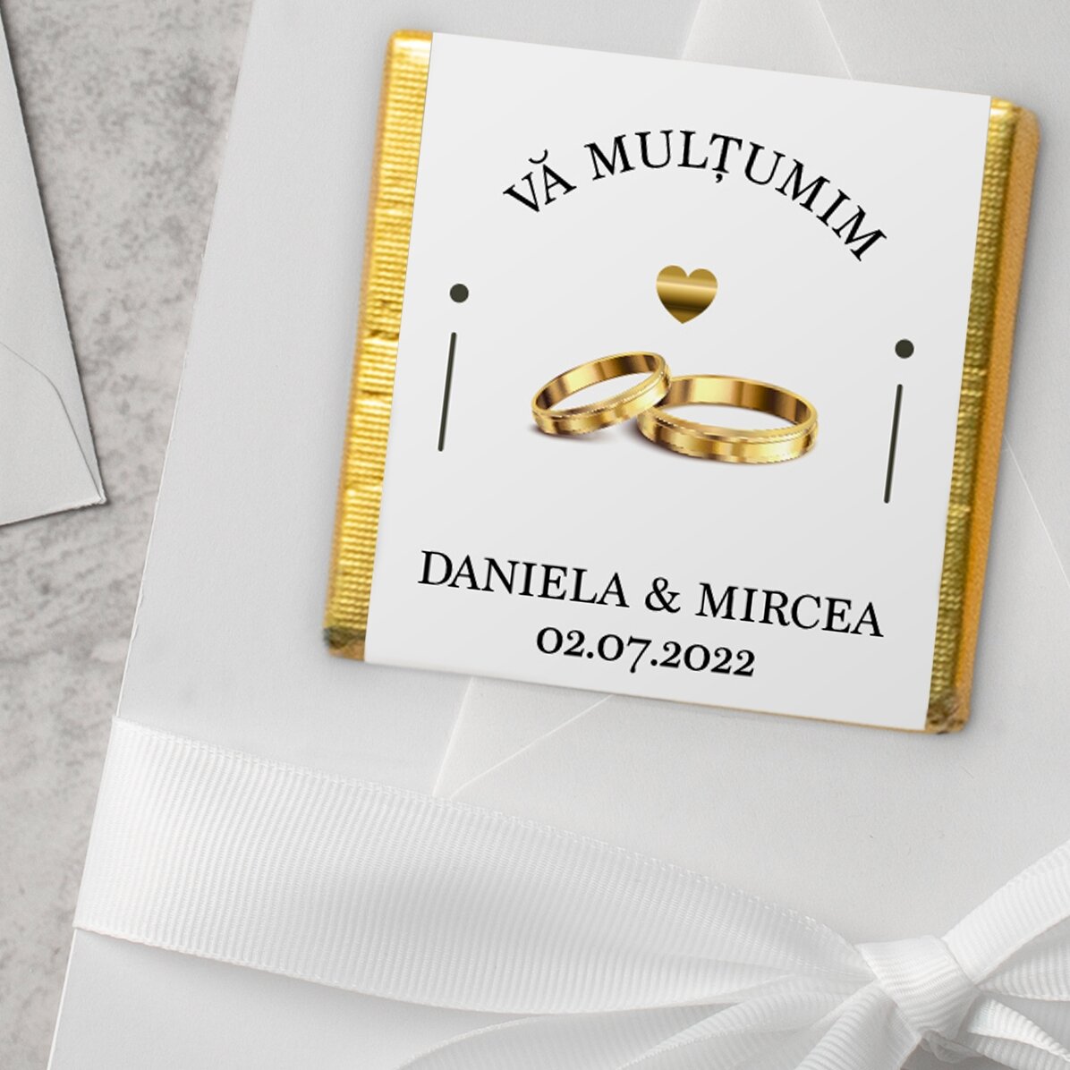 Mini ciocolată mărturie de nuntă personalizată cu text - Mulțumim