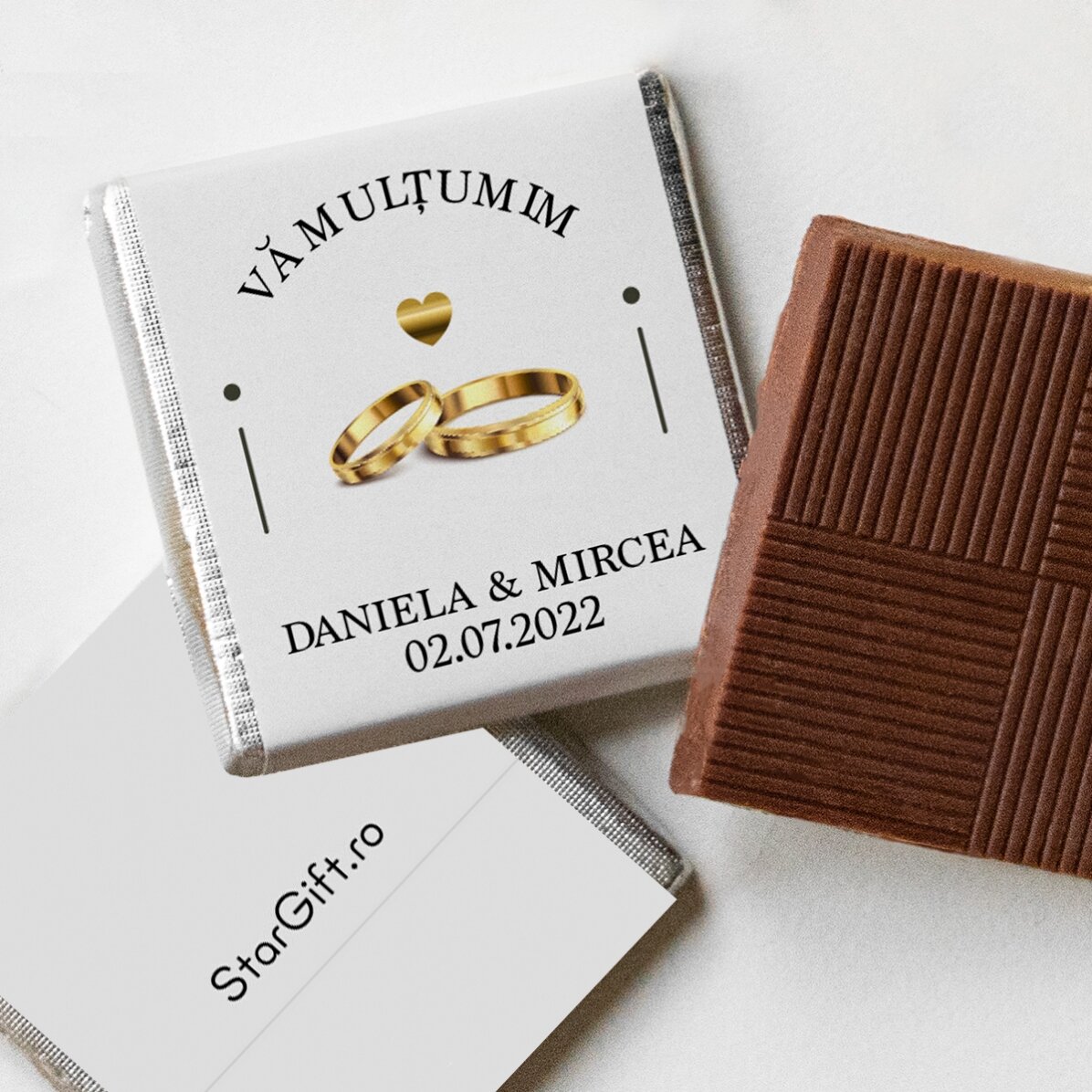 Mini ciocolată mărturie de nuntă personalizată cu text - Mulțumim