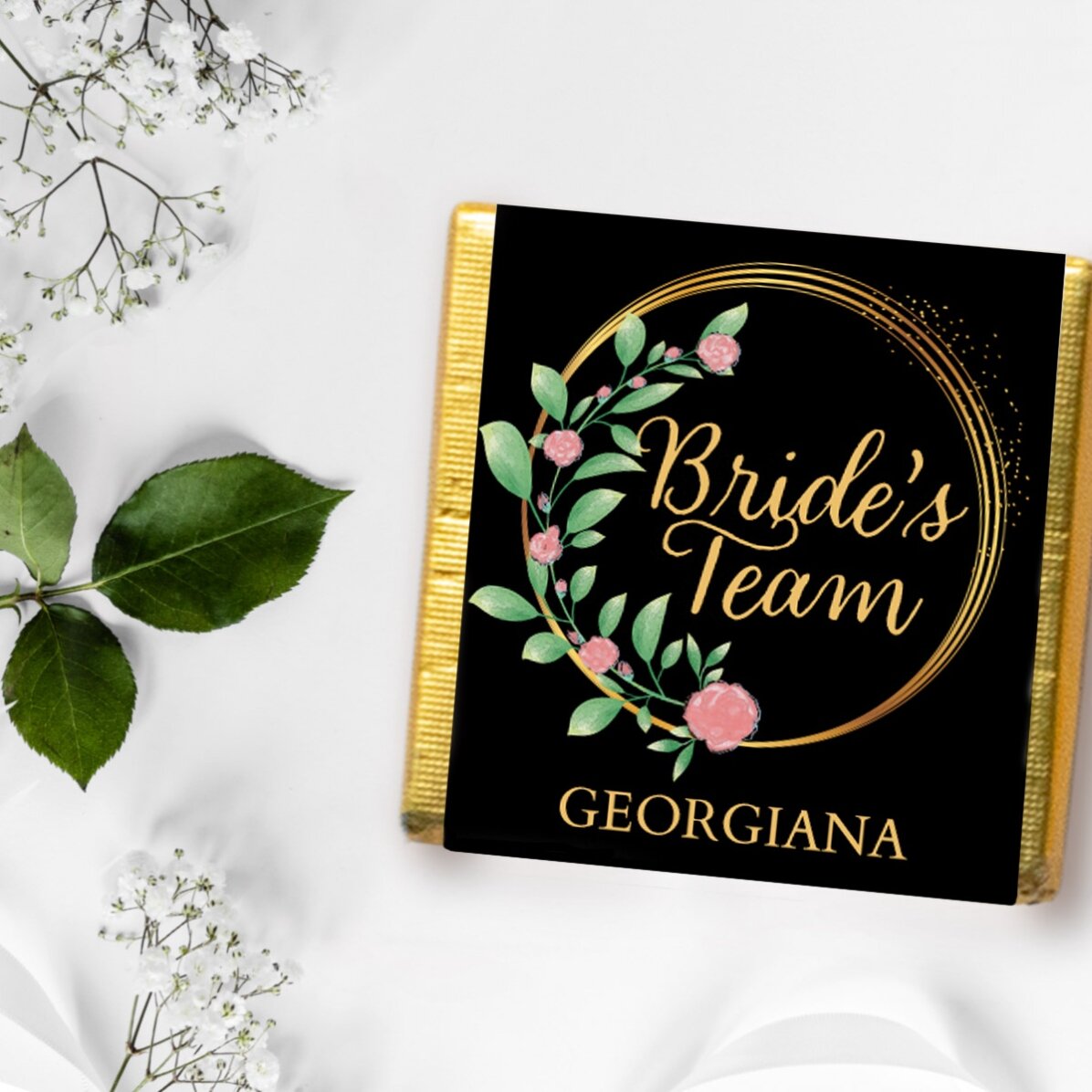 Mini ciocolată mărturie personalizată cu mesaj - Floral