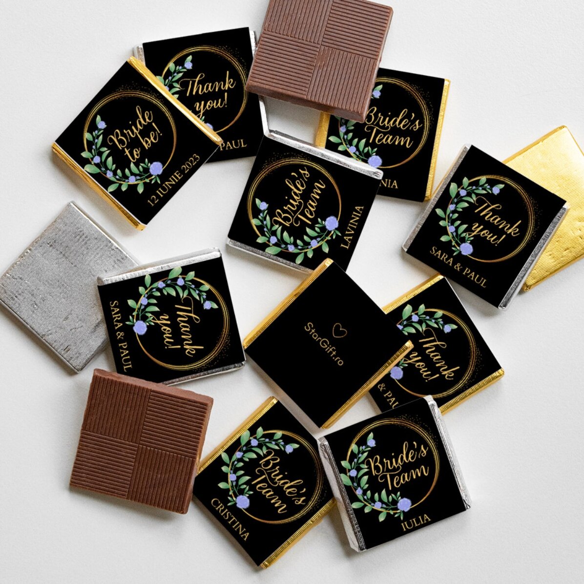 Mini ciocolată mărturie personalizată cu mesaj - Floral