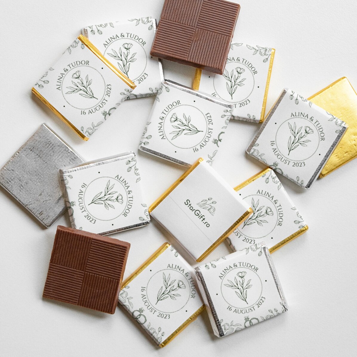 Mini ciocolată mărturie personalizată cu mesaj - model floral