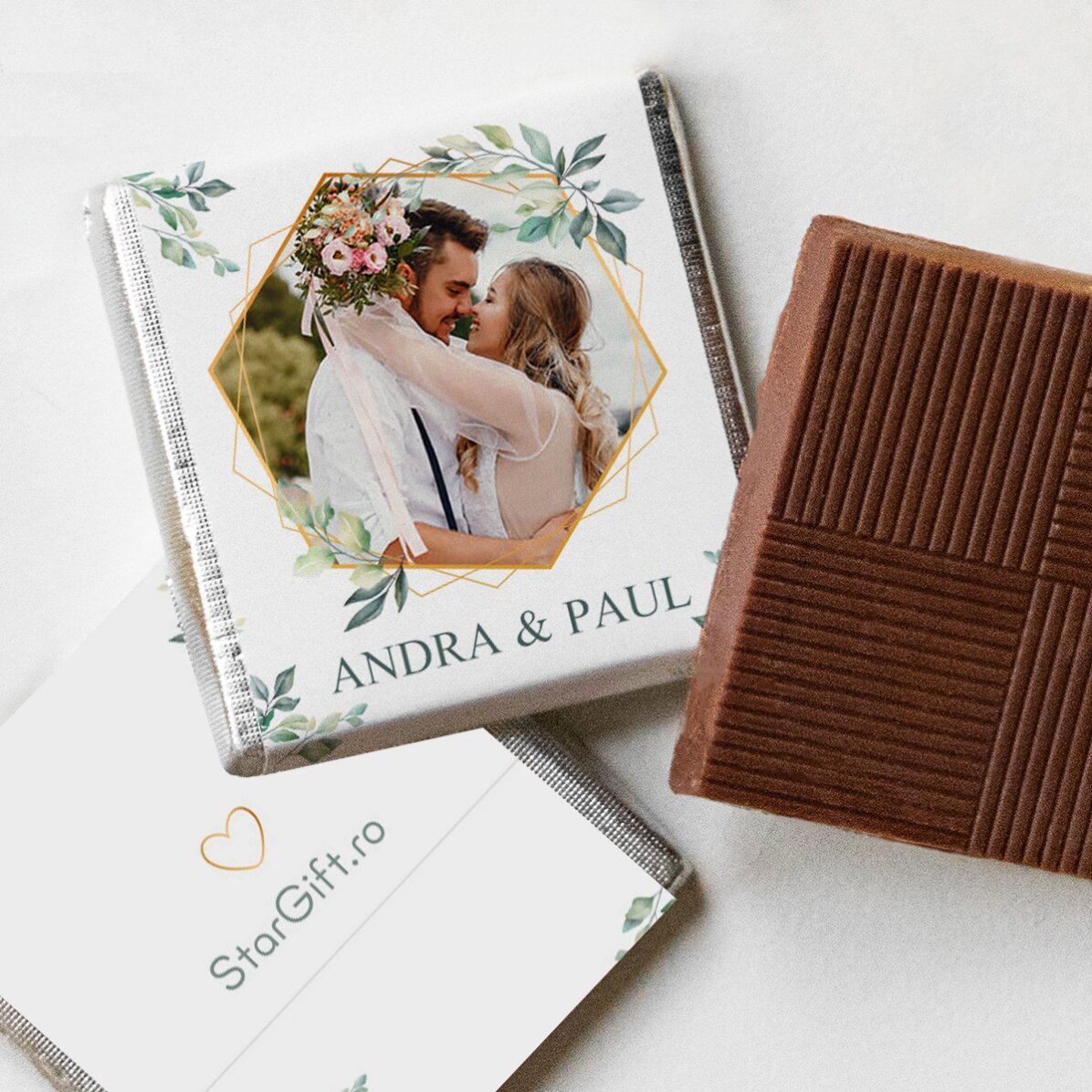Mini ciocolată mărturie personalizată cu poză și text -  Elegance
