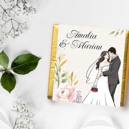 Mini ciocolată mărturie personalizată cu text - Mire și Mireasă