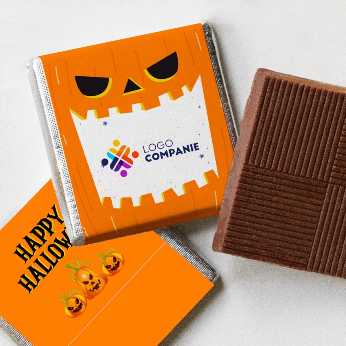 Mini ciocolată personalizată cu logo și mesaj de Halloween - Dovleac