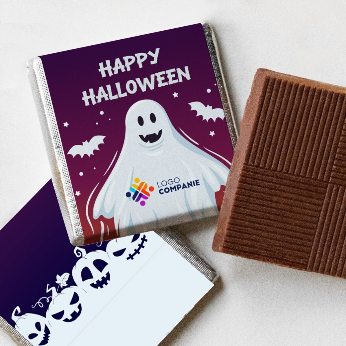 Mini ciocolată personalizată cu logo și mesaj de Halloween - Fantoma