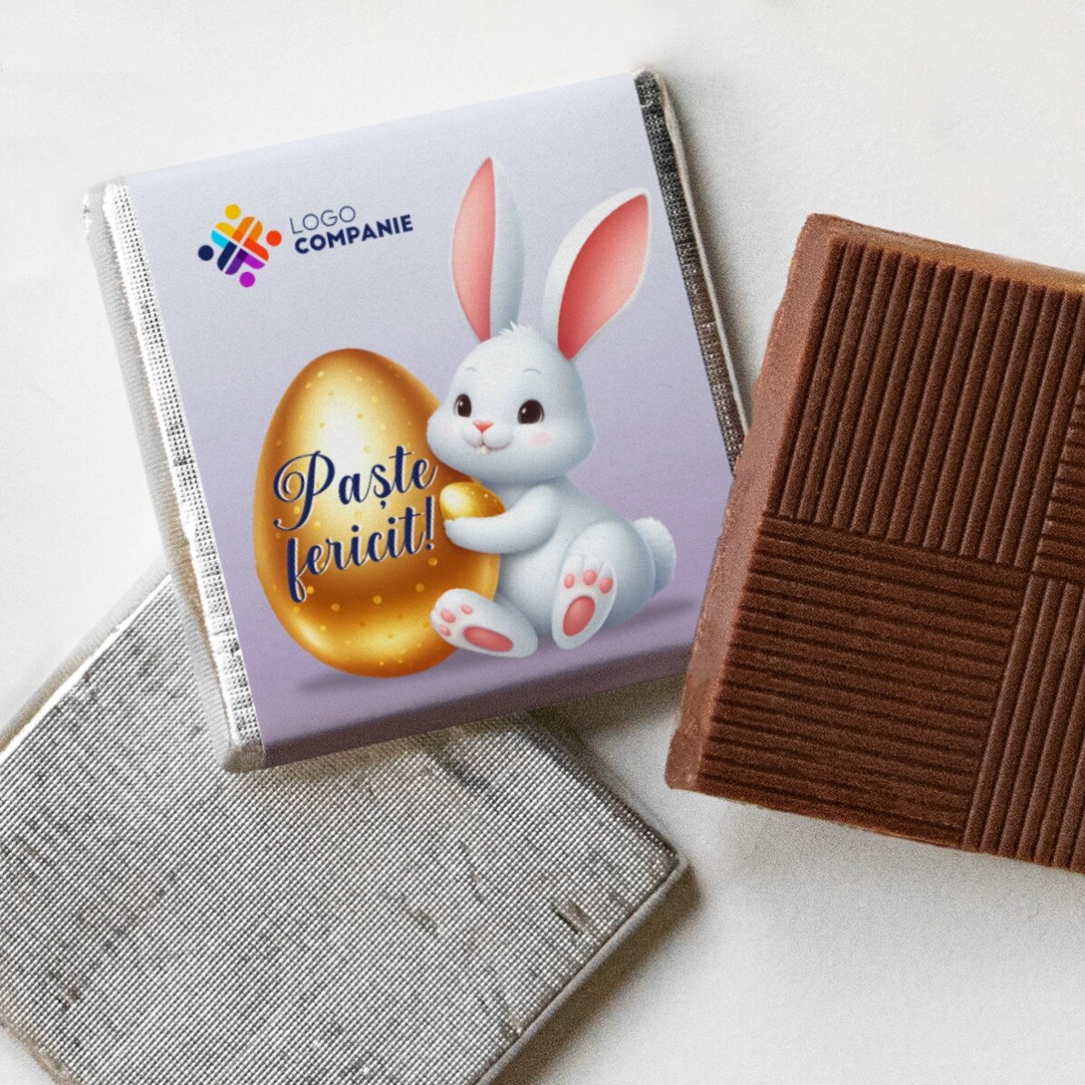 Mini ciocolată personalizată cu logo și mesaj - Iepuraș de Paște