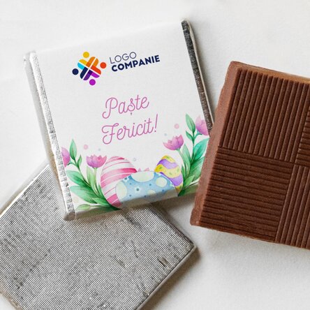 Mini ciocolată personalizată cu logo și mesaj - Paște fericit!