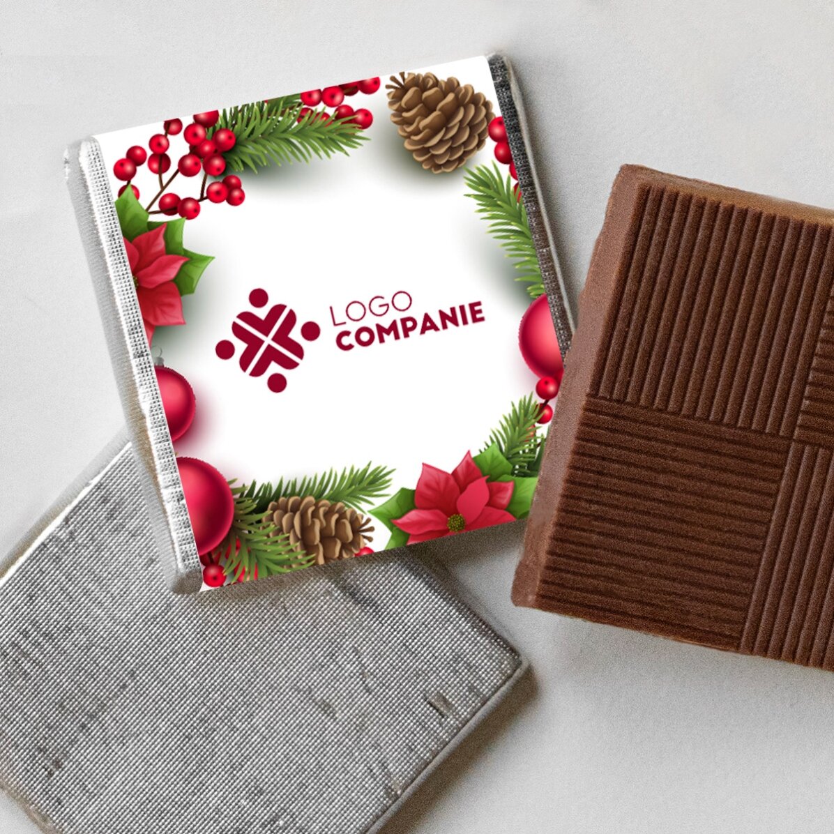 Mini ciocolată personalizată cu logo și mesaj - Sărbători fericite!