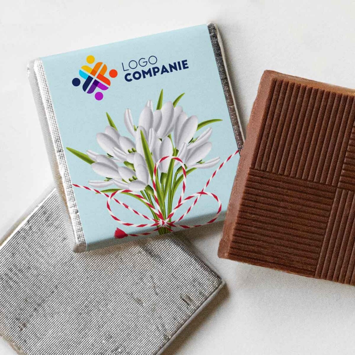Mini ciocolată personalizată cu logo și text - Ghiocei de Mărțișor
