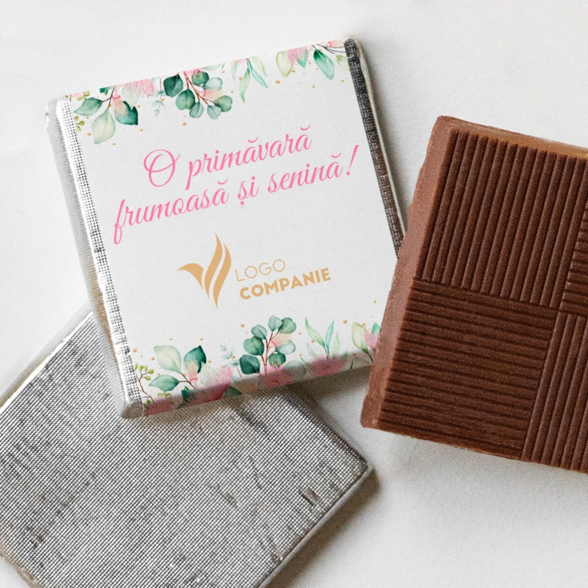 Mini ciocolată personalizată cu logo și text - O primăvară frumoasă