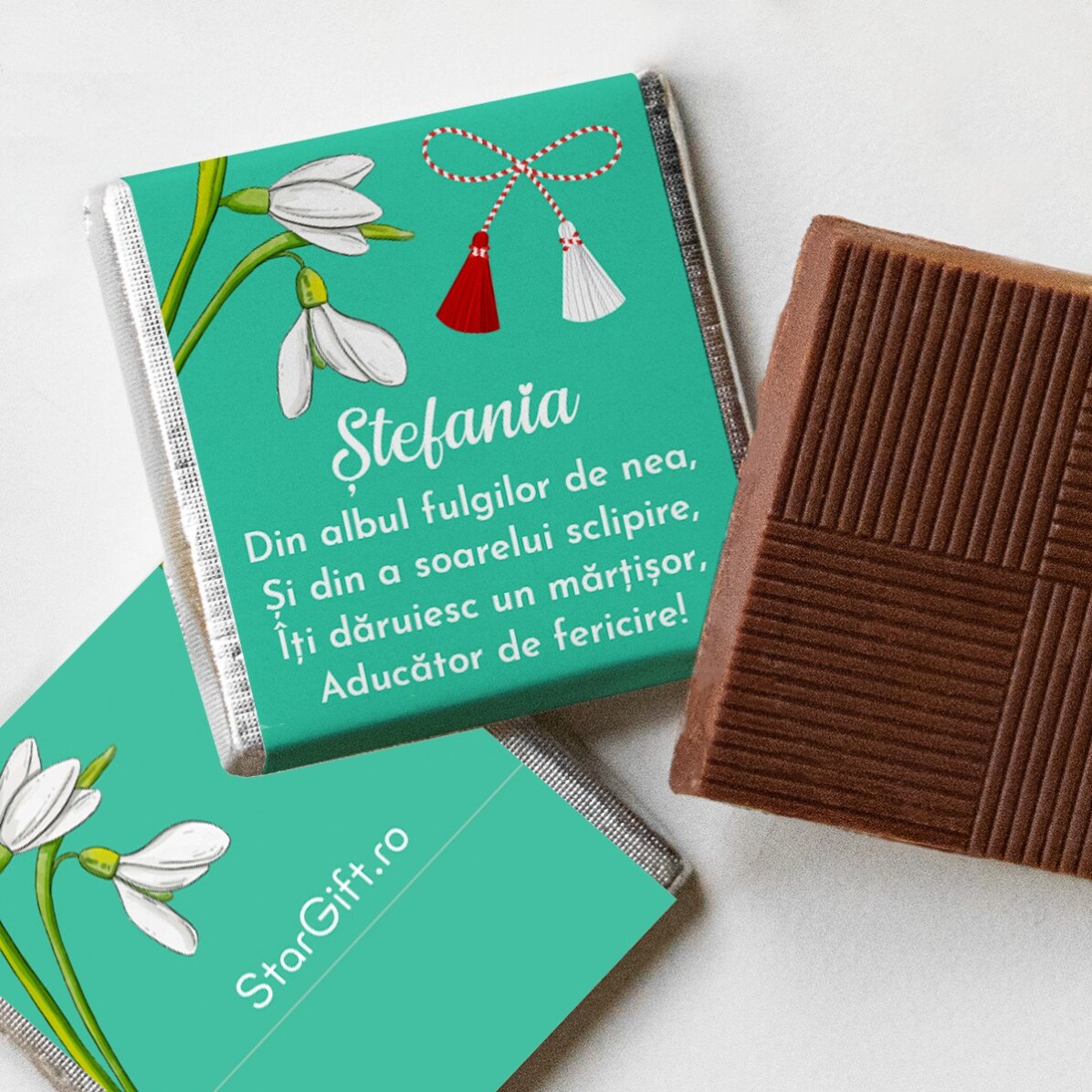 Mini ciocolată personalizată cu mesaj de Mărțișor