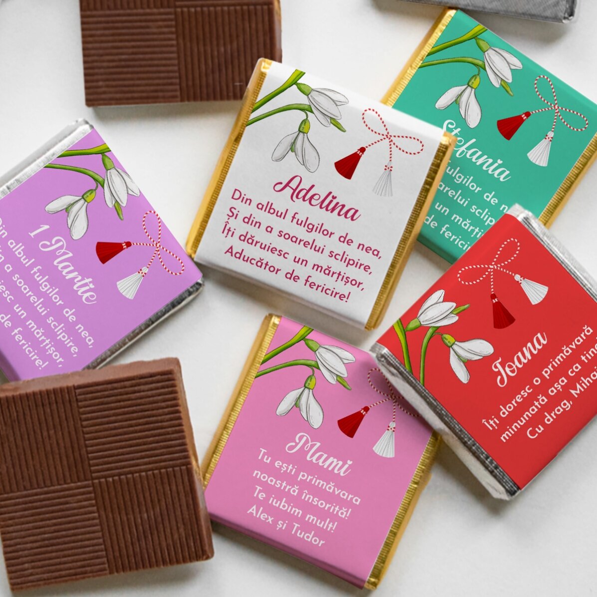 Mini ciocolată personalizată cu mesaj de Mărțișor