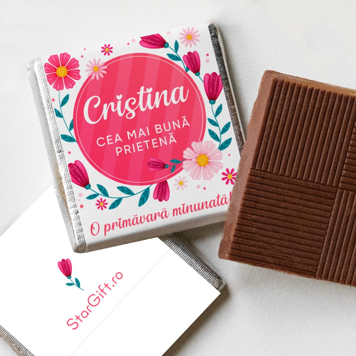 Mini ciocolată personalizată cu mesaj de primăvară