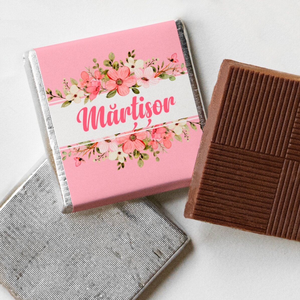 Mini ciocolată personalizată cu nume - Flori de primăvară