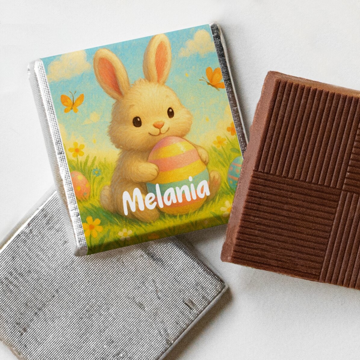 Mini ciocolată personalizată cu nume - Iepuraș de paște