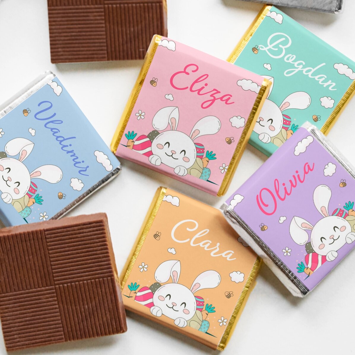 Mini ciocolată personalizată cu nume - Iepuraș