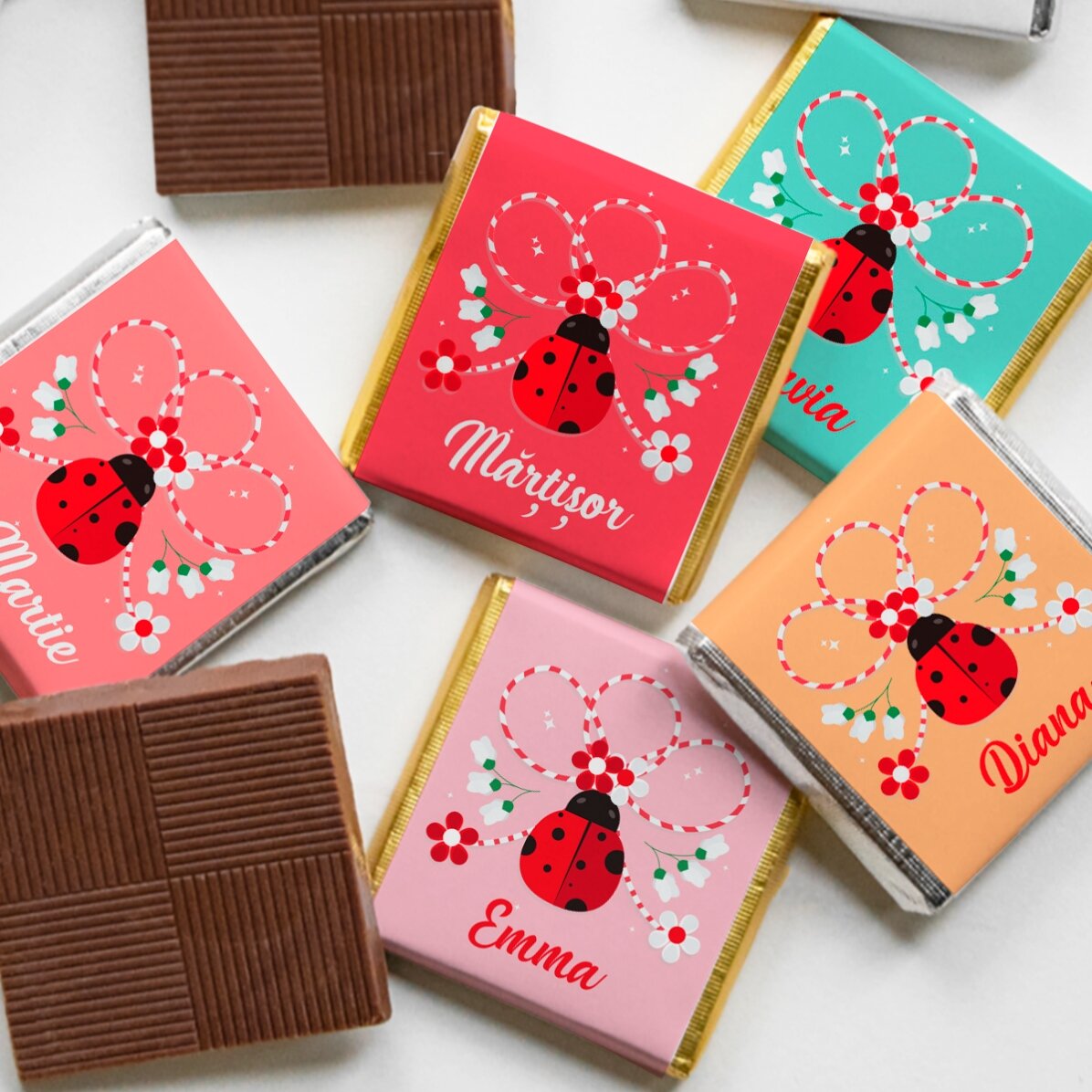 Mini ciocolată personalizată cu nume - Mărțișor buburuză