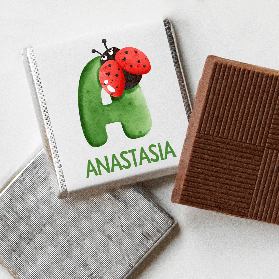 Mini ciocolată personalizată cu nume și inițială - Buburuză