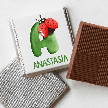 Mini ciocolată personalizată cu nume și inițială - Buburuză