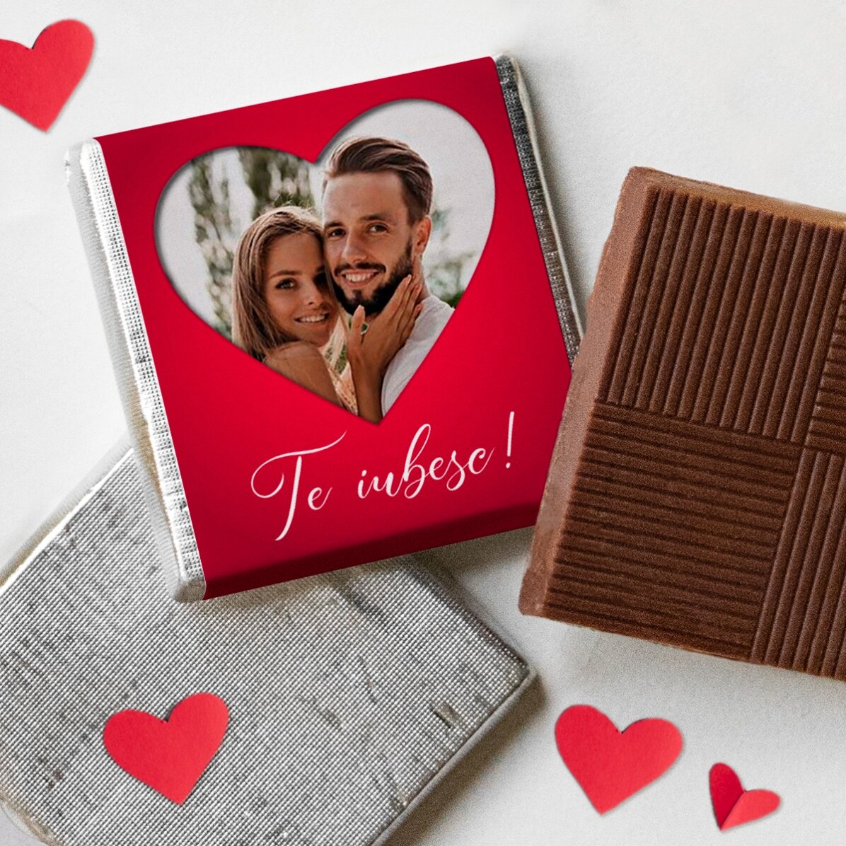 Mini ciocolată personalizată cu o poză și text - Heart