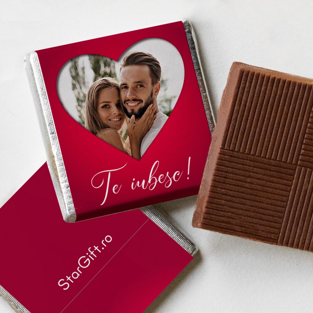 Mini ciocolată personalizată cu o poză și text - Heart