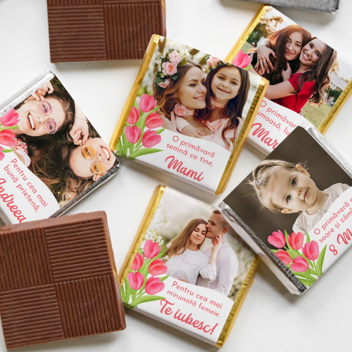 Mini ciocolată personalizată cu poză și mesaj - Lalele