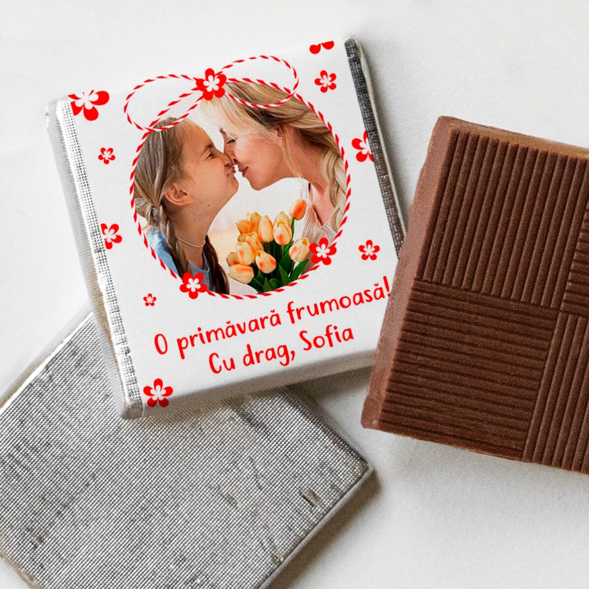 Mini ciocolată personalizată cu poză și mesaj - Mărțișor