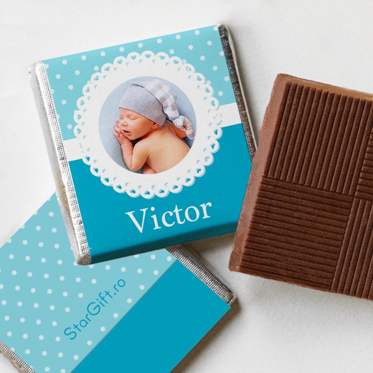 Mini ciocolată personalizată cu poză și text - Mărturie de botez 