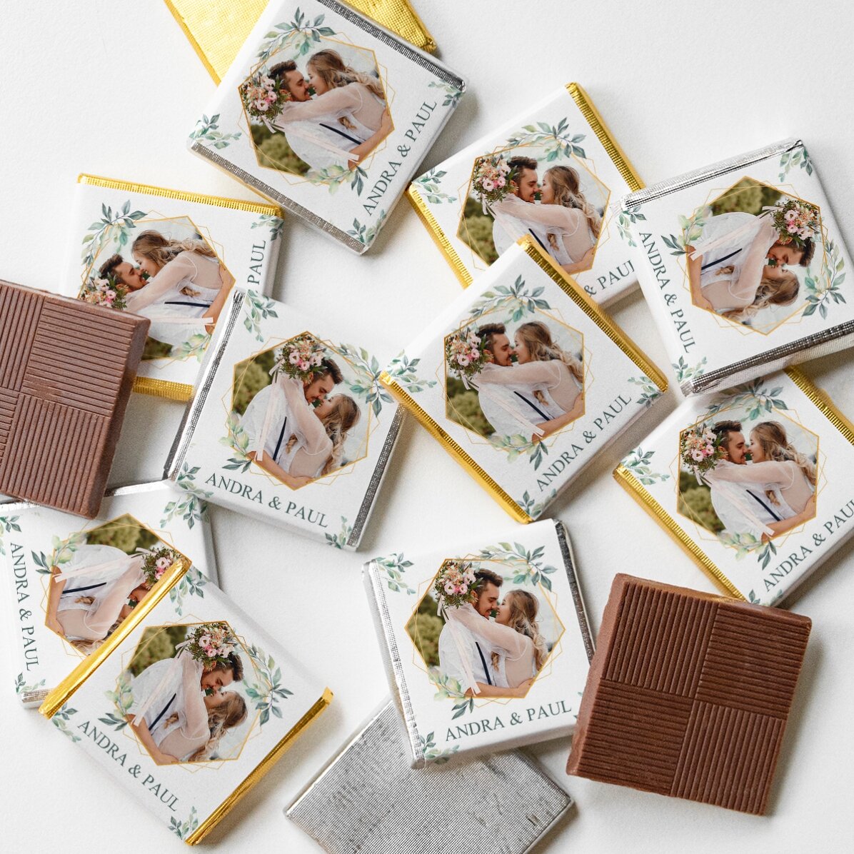 Mini ciocolată mărturie personalizată cu poză și text -  Elegance