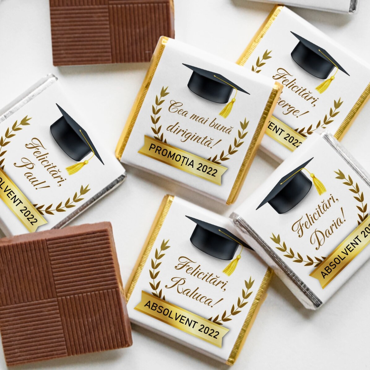 Mini ciocolată personalizată cu text pentru absolvenți