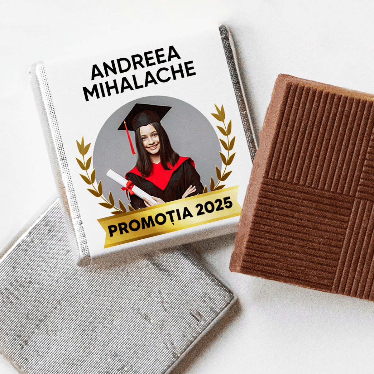 Mini ciocolată personalizată cu text și poză sau logo - Absolvire