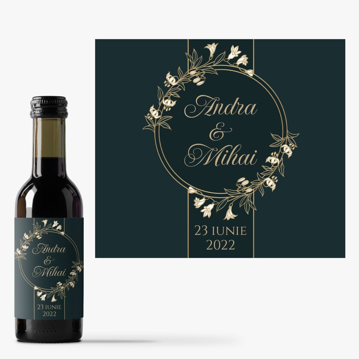Mini sticluță de vin mărturie personalizată cu text - Floral