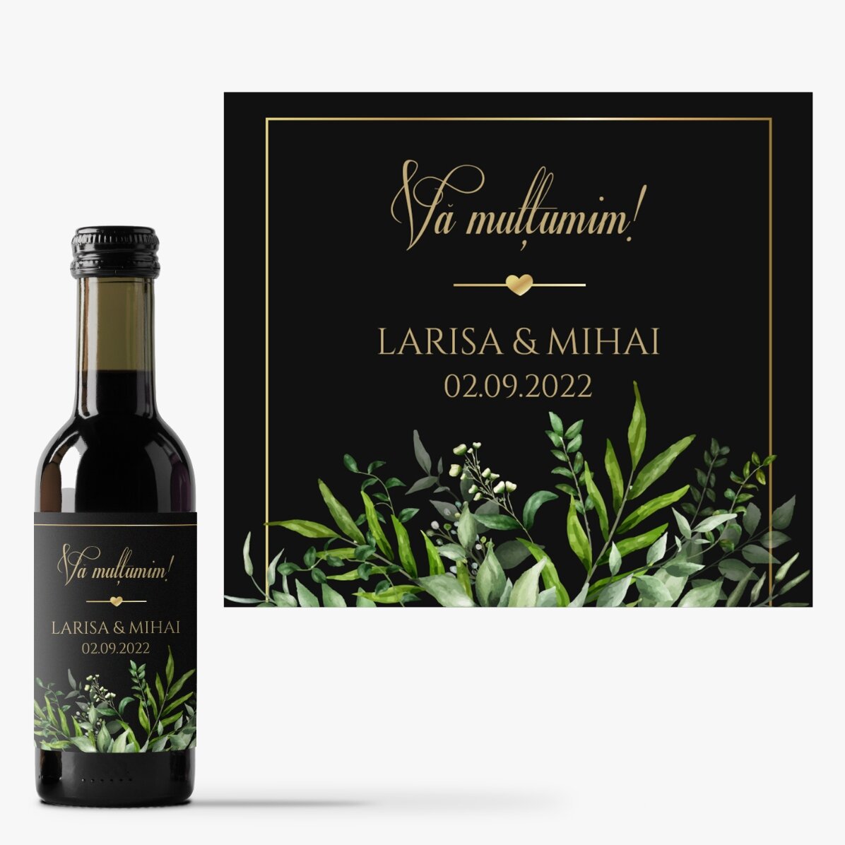 Mini sticluță de vin mărturie personalizată cu text - Mulțumire