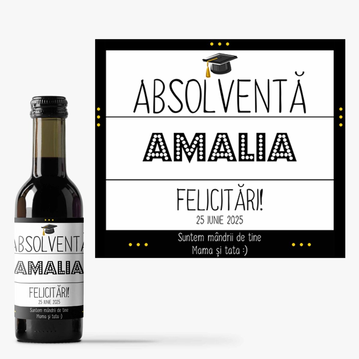 Mini sticluță de vin pentru absolvire personalizată cu text - Deliciul absolvirii