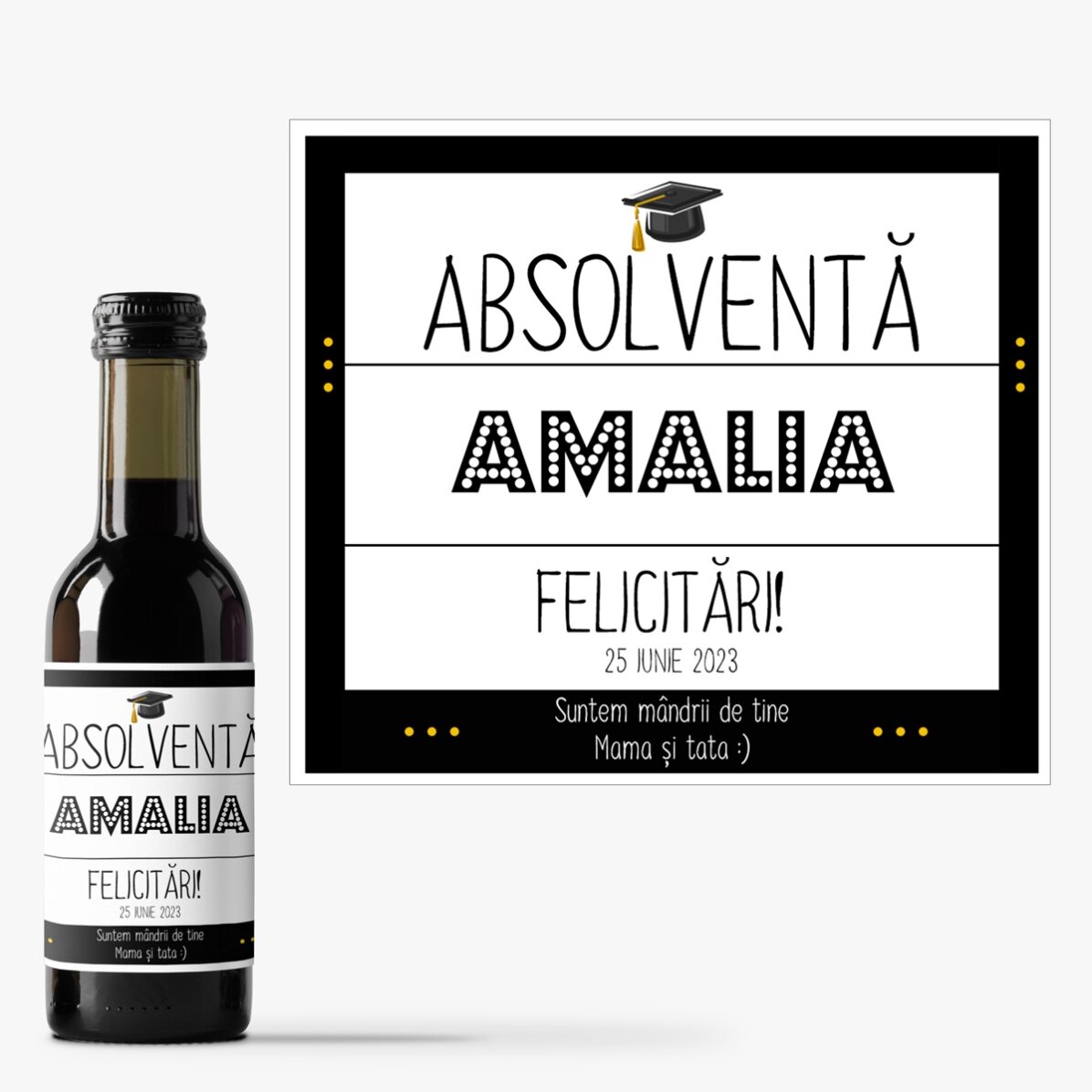 Mini sticluță de vin pentru absolvire personalizată cu text - Deliciul absolvirii