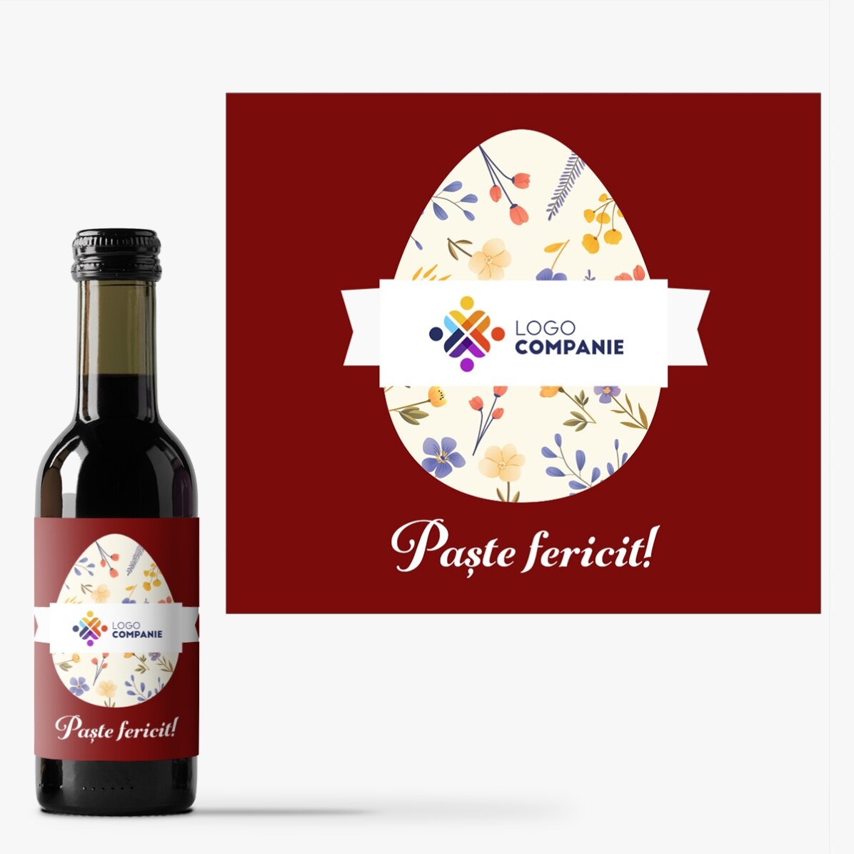 Mini sticluță de vin personalizată cu logo și mesaj de Paște