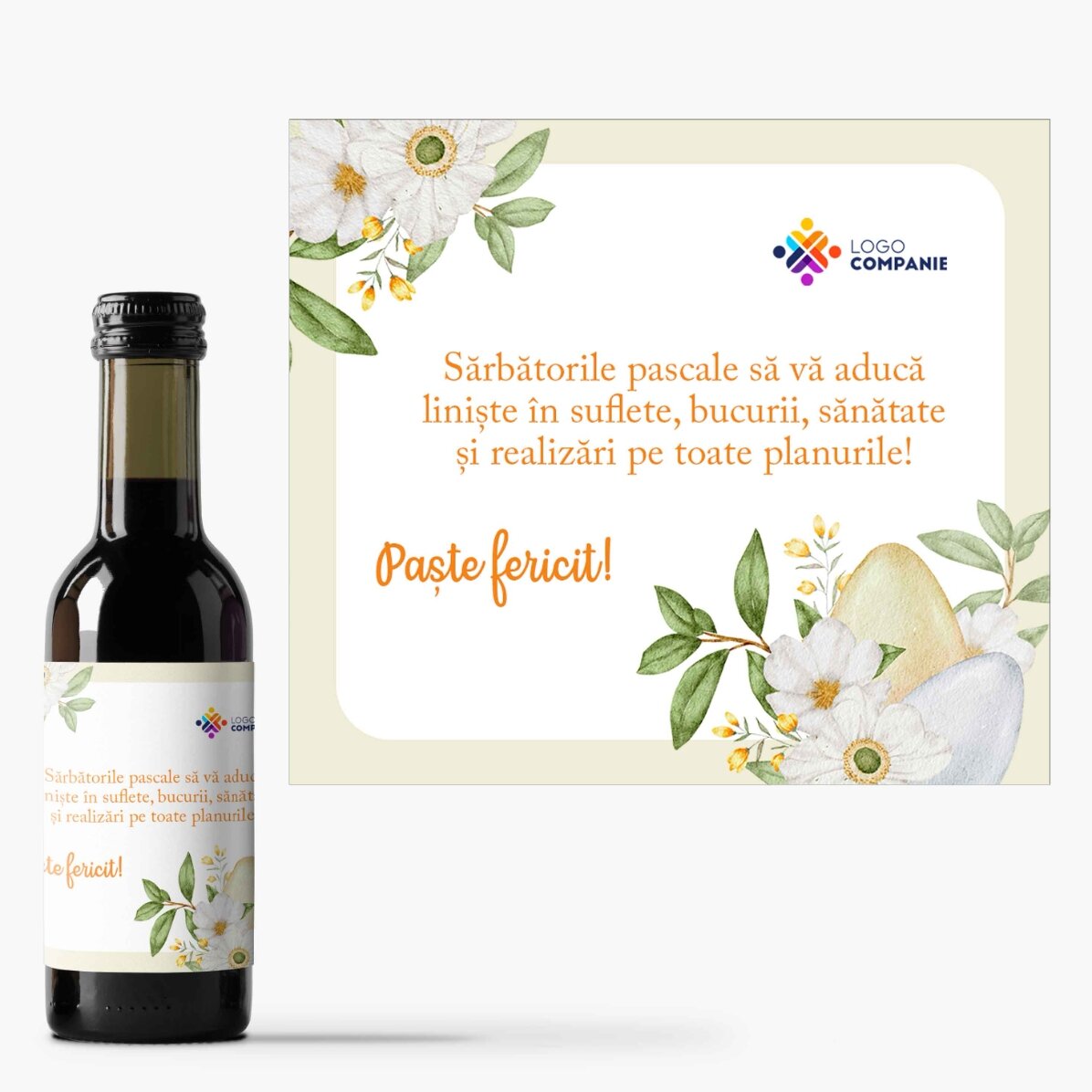 Mini sticluță de vin personalizată cu logo și mesaj - Paște 